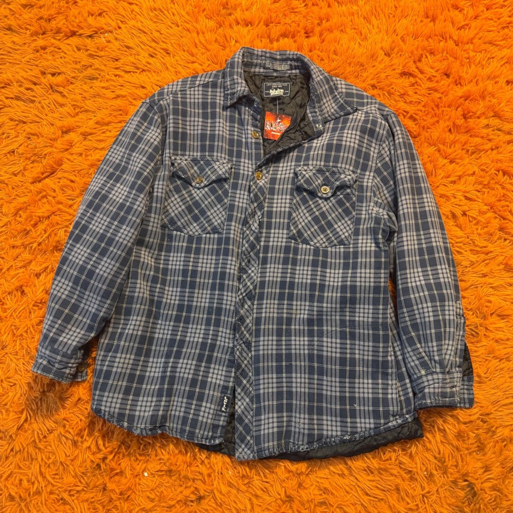Levis Mens Quilted Flannel Shirt Jacket Blue Plaid Distressed Button Up L
